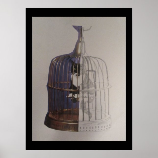 Affiche Un chat dans une cage d'oiseaux (Devant)