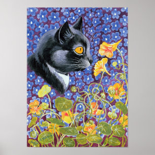 Affiche Un chat dans une mer de fleurs, Louis Wain