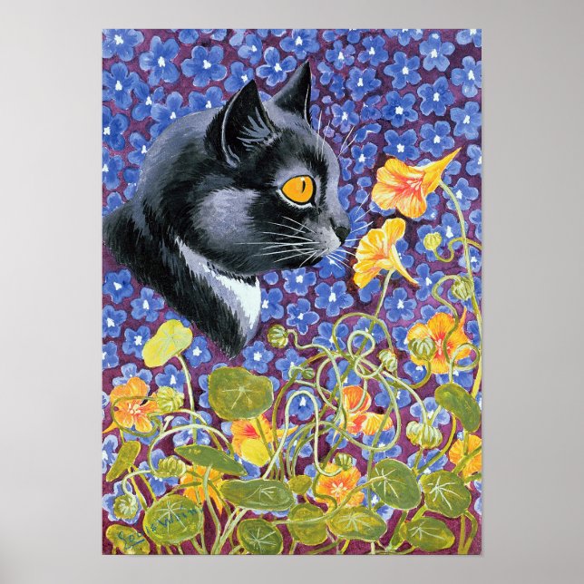 Affiche Un chat dans une mer de fleurs, Louis Wain (Devant)
