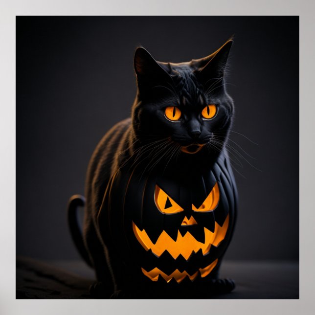 Affiche Un chat d'Halloween rayé noir et orange (Devant)