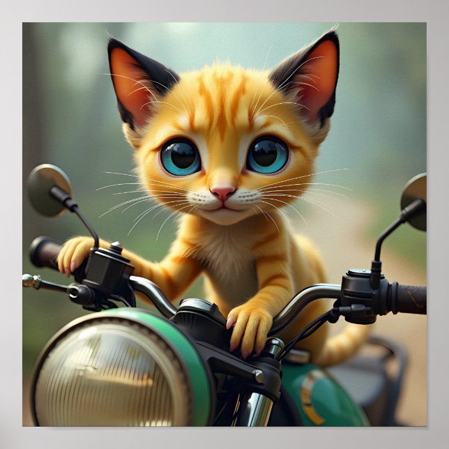 Affiche Un chat jaune aux oreilles noires et aux grands ye (Devant)
