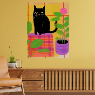 Affiche Un Chat Noir Avec Chaise Plaid Pour Usines Ménagèr