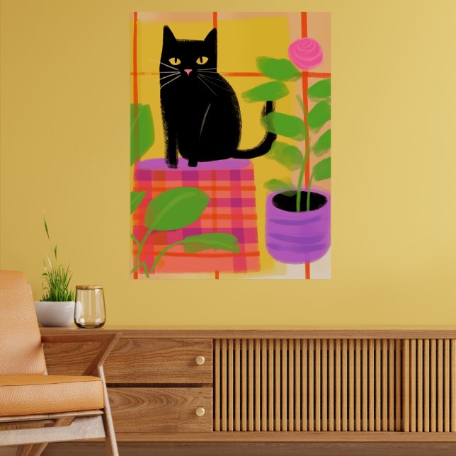 Affiche Un Chat Noir Avec Chaise Plaid Pour Usines Ménagèr (Salon 2)