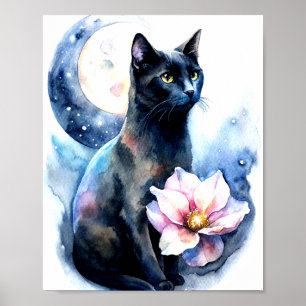 Affiche Un chat noir avec l'affiche des yeux jaunes frappa