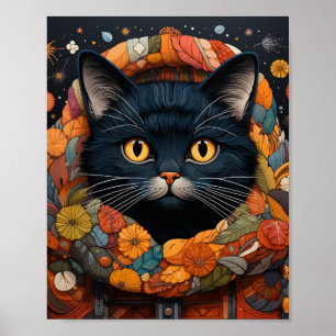 Affiche Un chat noir dans un chandail floral