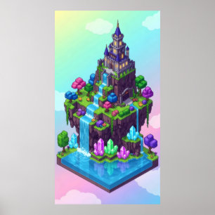 Affiche Un château d'île de rêve avec cascades