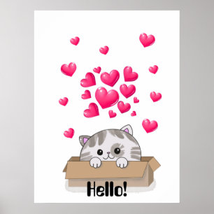 Affiche Un chaton mignon qui regarde hors d'une boîte