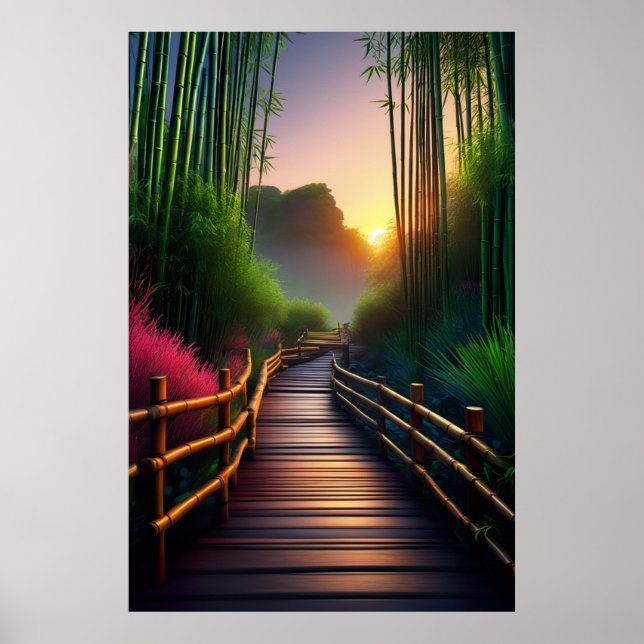 Affiche Un chemin en bois vers le coucher de soleil de cha (Devant)