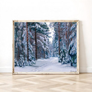 Affiche Un chemin enneigé dans la forêt