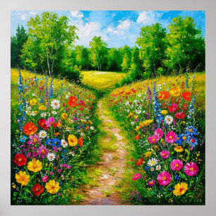 Affiche Un chemin fleur sauvage à travers un été verdoyant