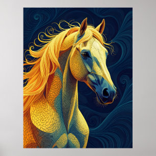 Affiche Un cheval bleu jaune