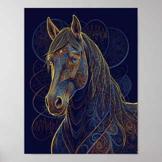 Affiche Un cheval fractal bleu rêve