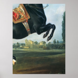 Affiche Un cheval noir exécutant le Courbette