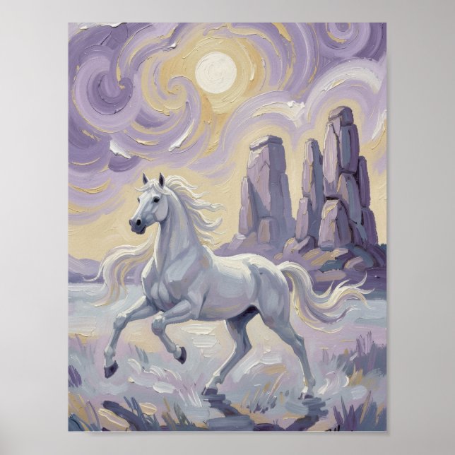 Affiche Un cheval violet dans un désert violet. (Devant)