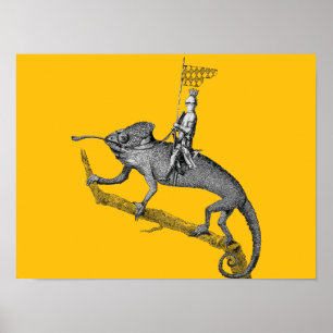 Affiche Un chevalier chevauchant un caméléon