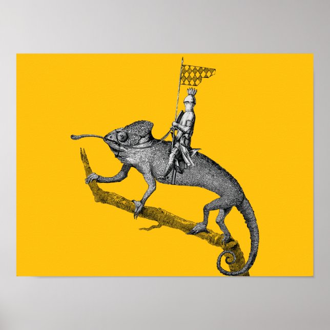 Affiche Un chevalier chevauchant un caméléon (Devant)
