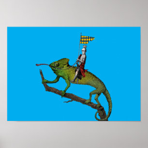 Affiche Un chevalier chevauchant un caméléon aux couleurs 