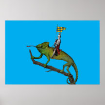 Un chevalier chevauchant un caméléon aux couleurs 