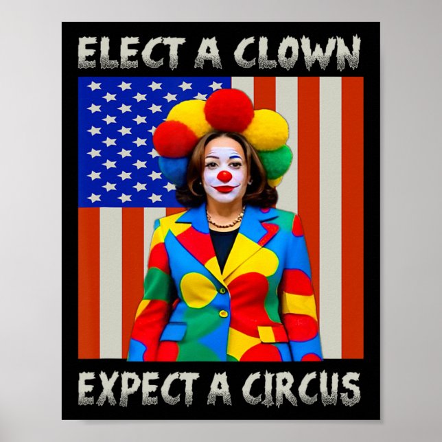 Affiche Un Clown attend un cirque anti-kamala-harris (Devant)