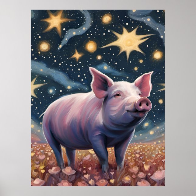 Affiche Un cochon dans la nuit étoilée (Devant)