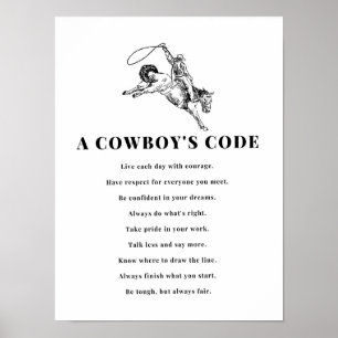 Affiche Un Code de Cowboy Impression, Noir et Blanc, Far W