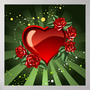 Affiche Un coeur et roses