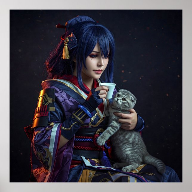 Affiche Un Coeur généreux : Caractère Anime avec Kitten (Devant)