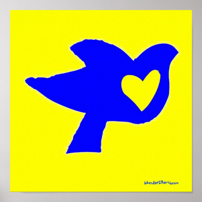 Affiche un coeur pour l'Ukraine en Jaune (Devant)
