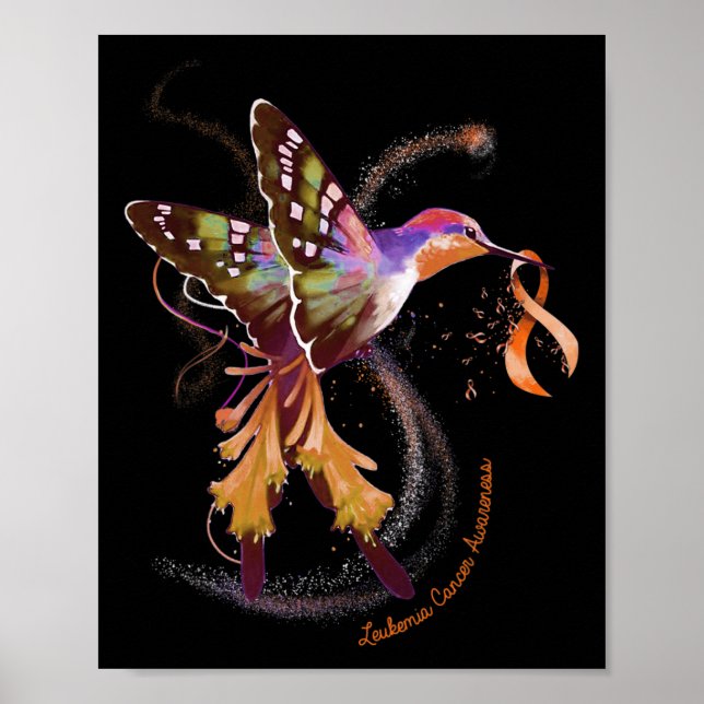 Affiche Un colibri tient un ruban orange Sensibilisation à (Devant)