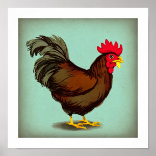 Affiche Un coq Brown Vintage