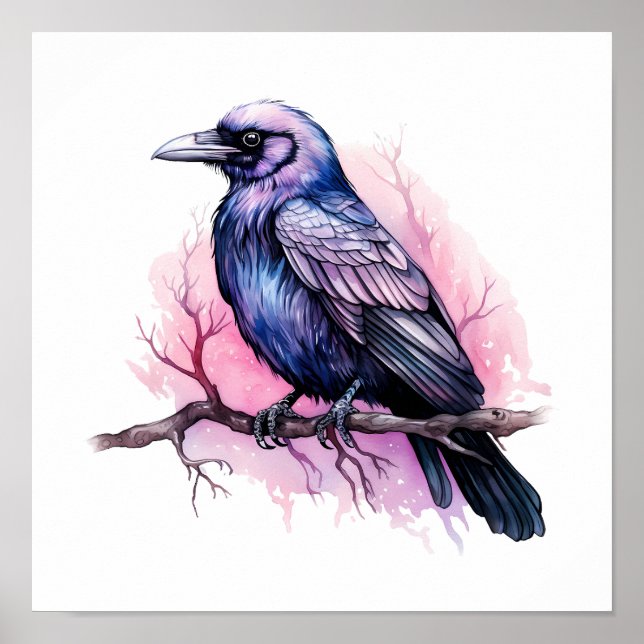 Affiche Un Corbeau noir sur une branche (Devant)