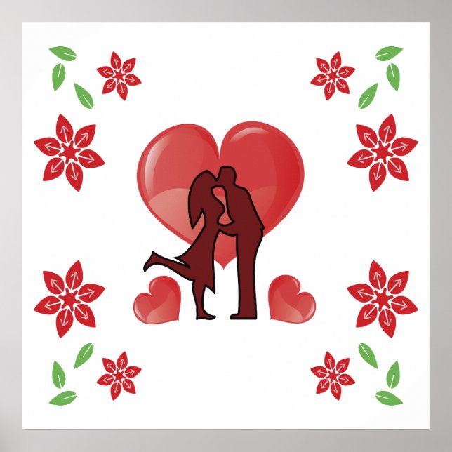 Affiche Un couple de la Saint Valentin s'embrasser avec le (Devant)