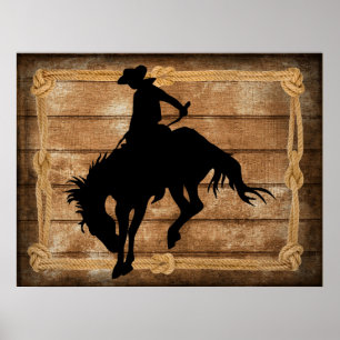 Affiche Un cowboy Silhouette sur un cheval-bronco