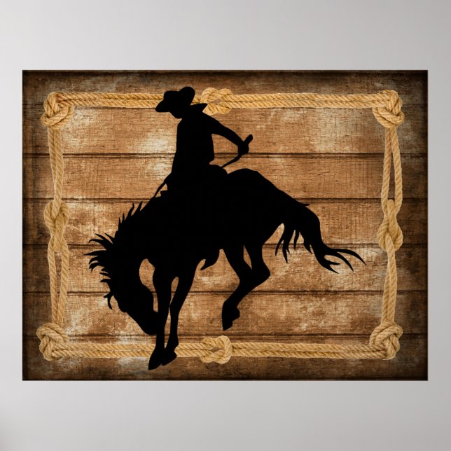 Affiche Un cowboy Silhouette sur un cheval-bronco (Devant)