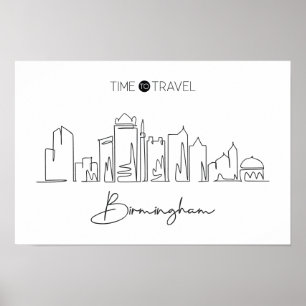 Affiche Un Dessin De Ligne Continu De Birmingham Skyline