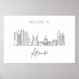 Affiche Un Dessin En Ligne Continu D'Atlanta Skyline