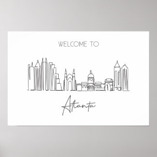 Affiche Un Dessin En Ligne Continu D'Atlanta Skyline