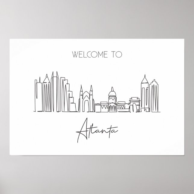 Affiche Un Dessin En Ligne Continu D'Atlanta Skyline (Devant)