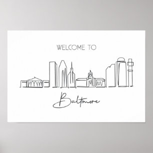Affiche Un Dessin En Ligne Continue De Baltimore Skyline