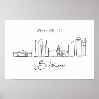 Affiche Un Dessin En Ligne Continue De Baltimore Skyline