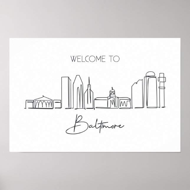 Affiche Un Dessin En Ligne Continue De Baltimore Skyline (Devant)