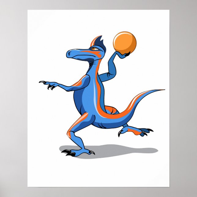 Affiche Un Dessin Iguanodon Jouant Au Basket-Ball. (Devant)