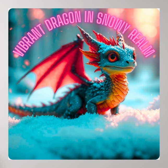 Affiche Un dragon vibrant dans l'affiche du royaume neigeu (Devant)