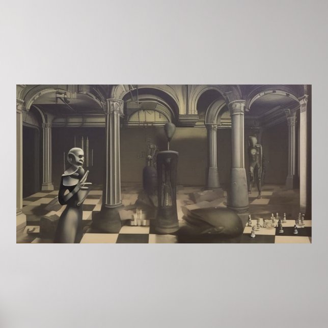 Affiche Un échiquier abstrait surréaliste moderne en mono (Devant)