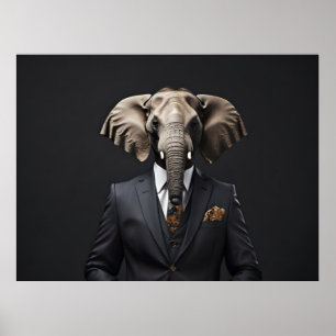 Affiche Un éléphant drôle en costume