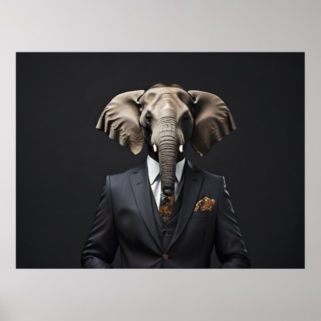Affiche Un éléphant drôle en costume (Devant)