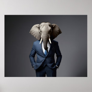 Affiche Un éléphant drôle en costume