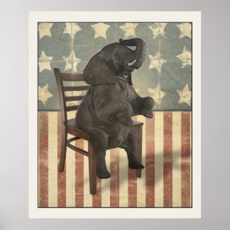Affiche Un éléphant politique amusant du GOP prend la prés
