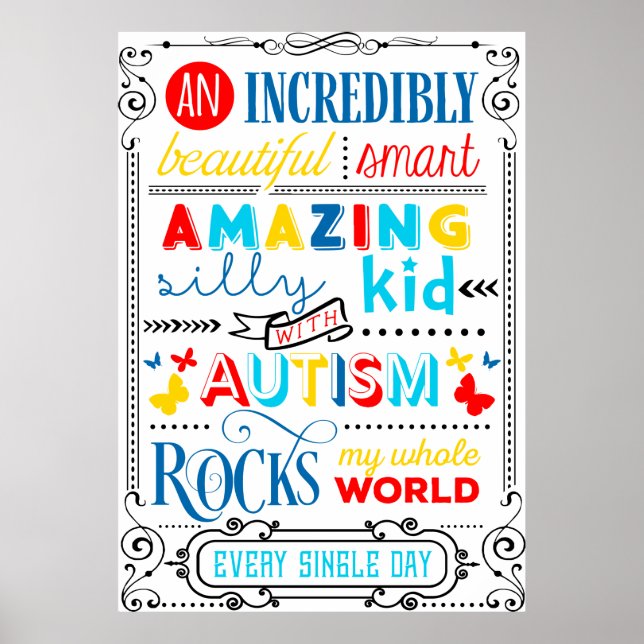 Affiche Un Enfant Avec L'Autisme Frappe Ma Typographie Mon (Devant)