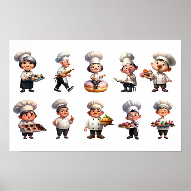 Affiche Un ensemble de chefs de pâtisserie Poser pour la c (Devant)